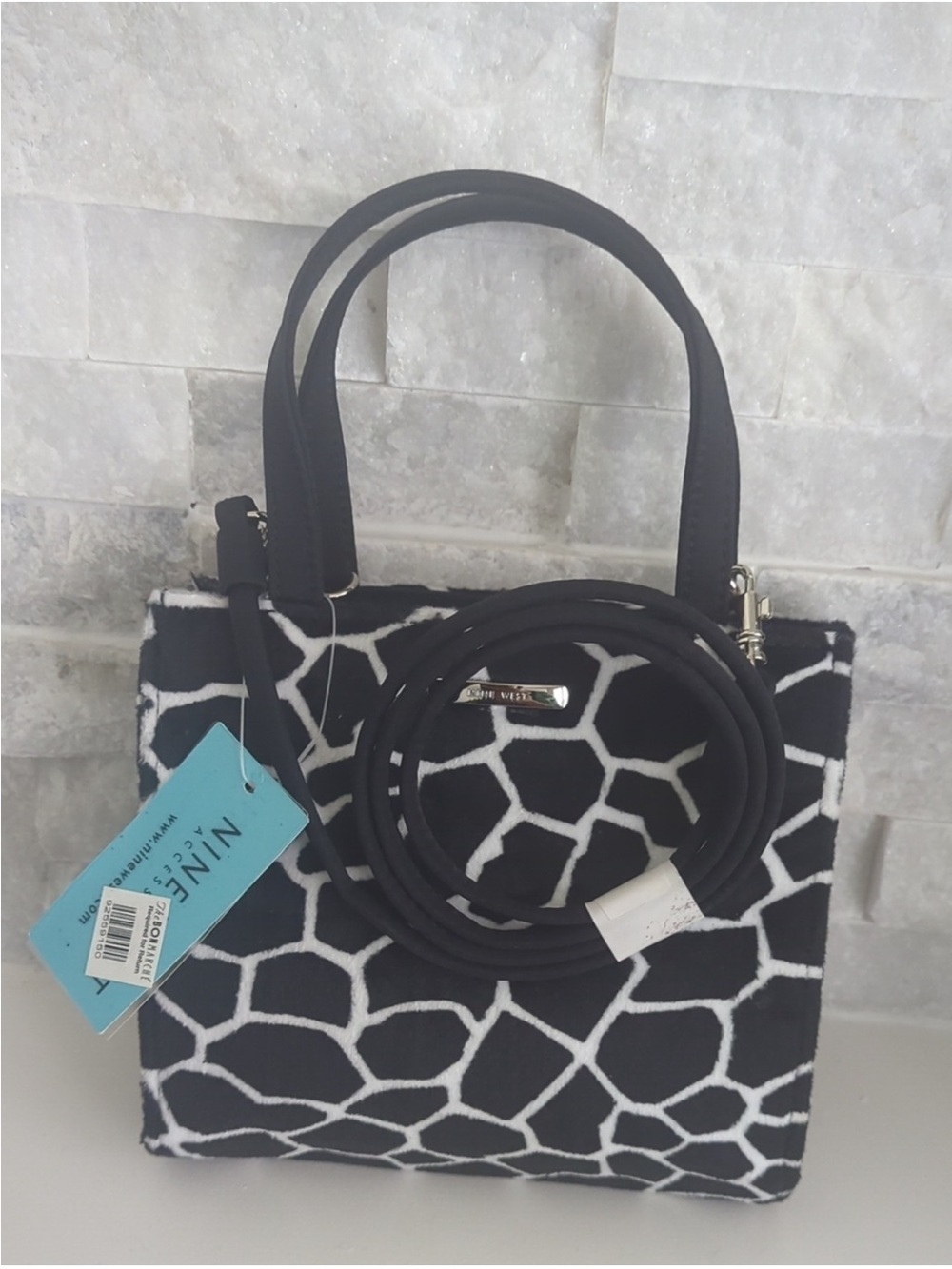Nine West Black & White Giraffe-Print Tote